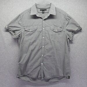 Kenneth Cole Shirt Mens XL Casual Utility Flap Pocket Button Gray Short Sleeve